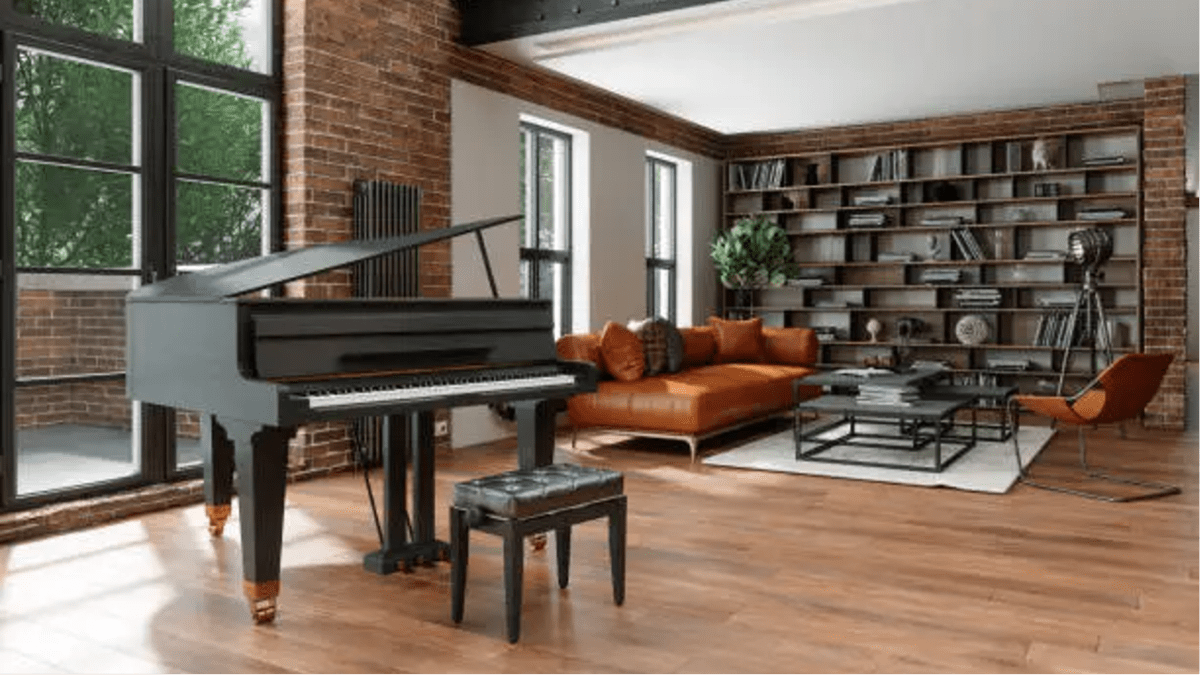 grand piano in a well-appointed living room