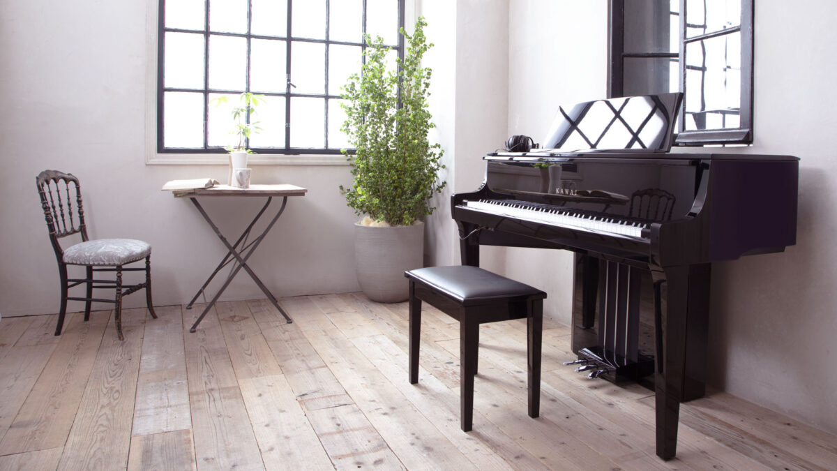 Kawai Novus NV-10 hybrid piano in a minimalist living room