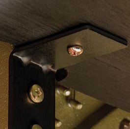 Steel L-shaped bracket underneath a piano keybed